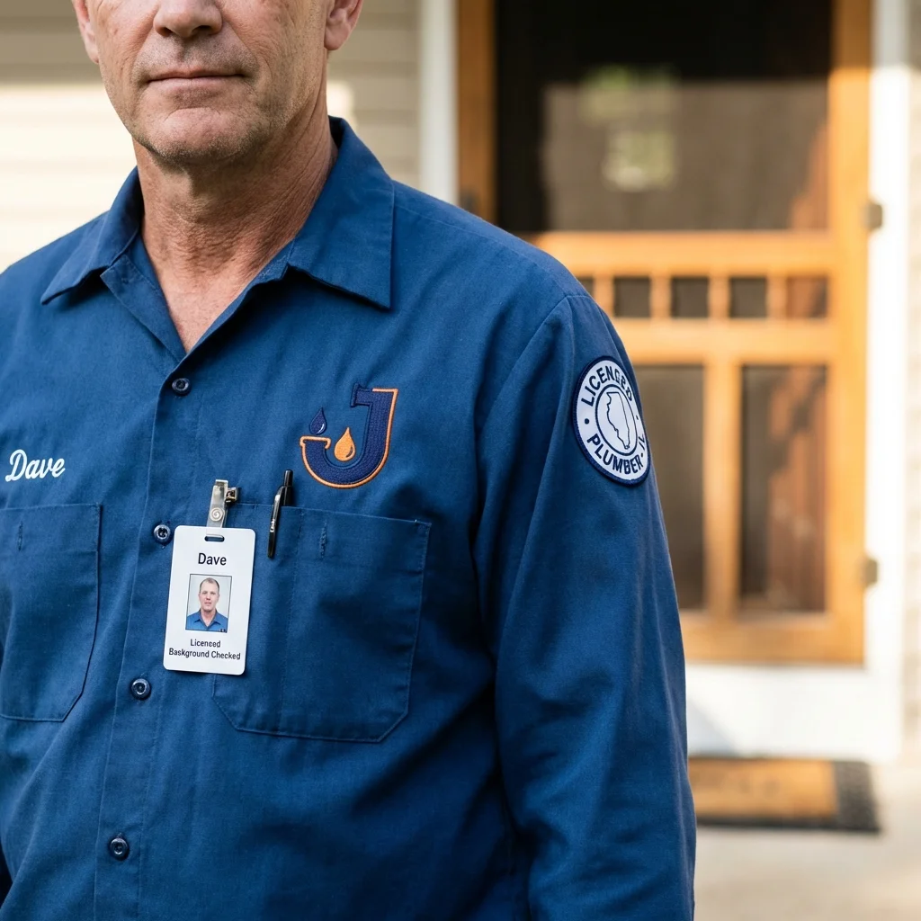 Licensed plumber showing ID badge in Clear Lake, IA