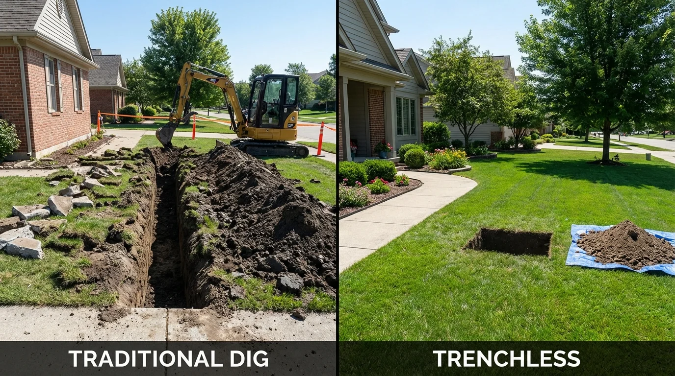 Trenchless sewer repair with minimal yard damage versus traditional excavation in Clear Lake, IA